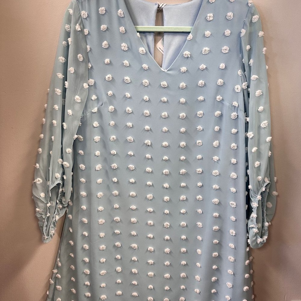 Swiss Dot 3/4 Bubble sleeve, V neck fully lined dress